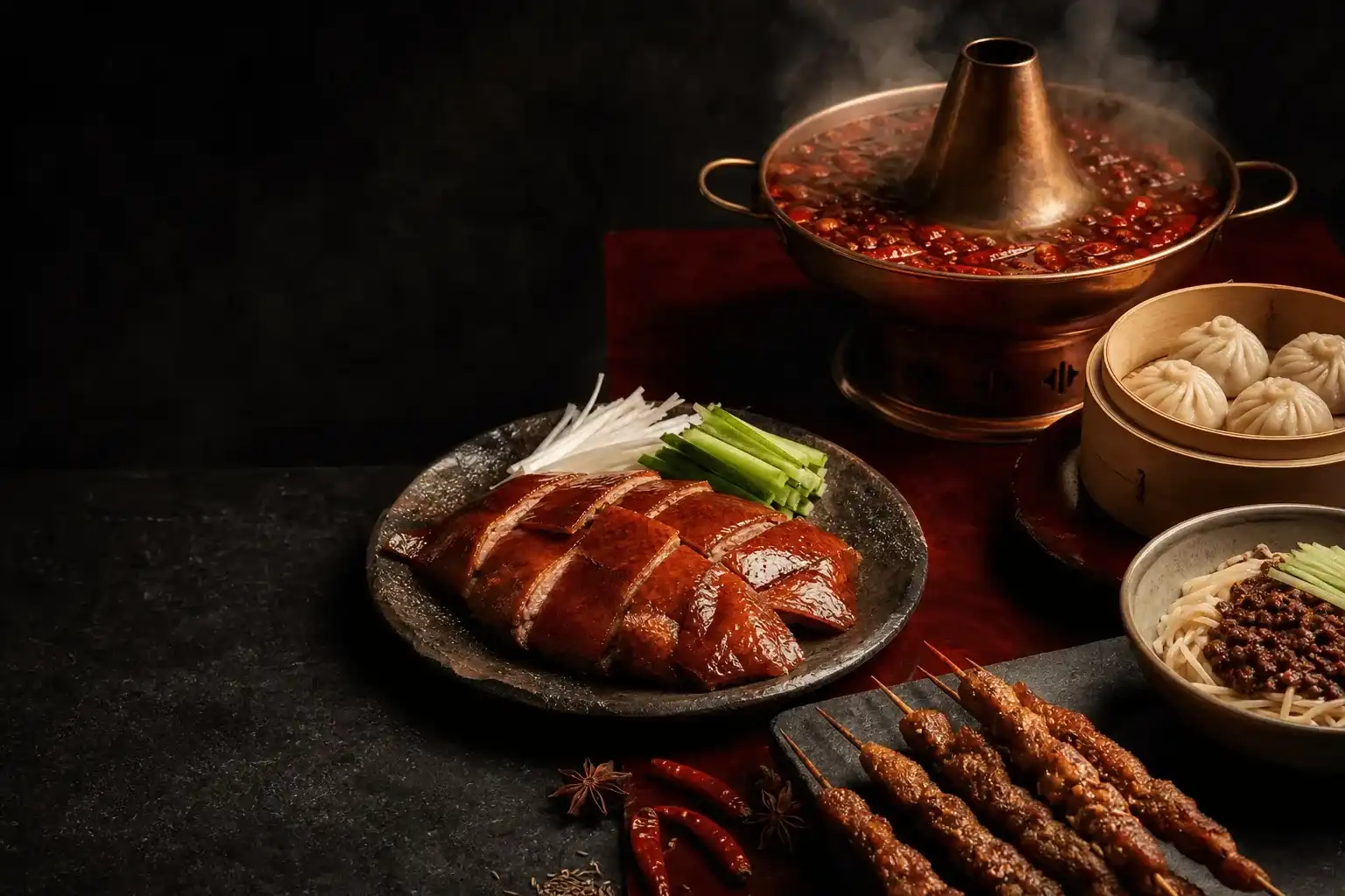 Beijing roast duck, Sichuan hot pot, barbecue skewers, xiaolongbao and zhajiangmian