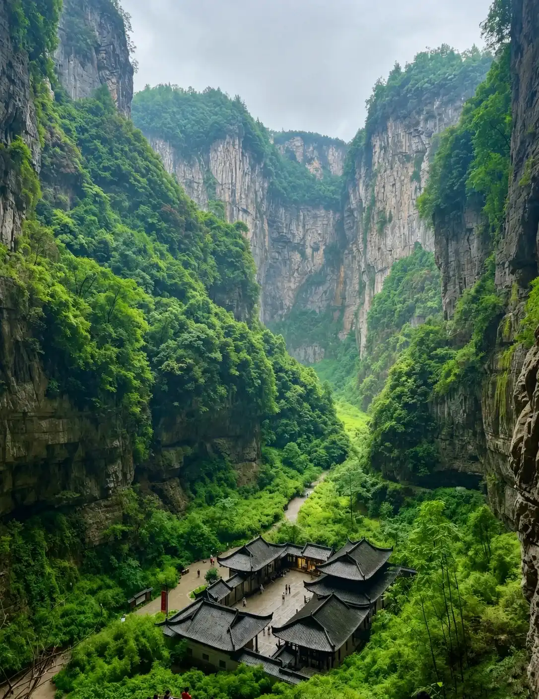 A huge limestone natural bridge above Tianfu Posthouse in Wulong