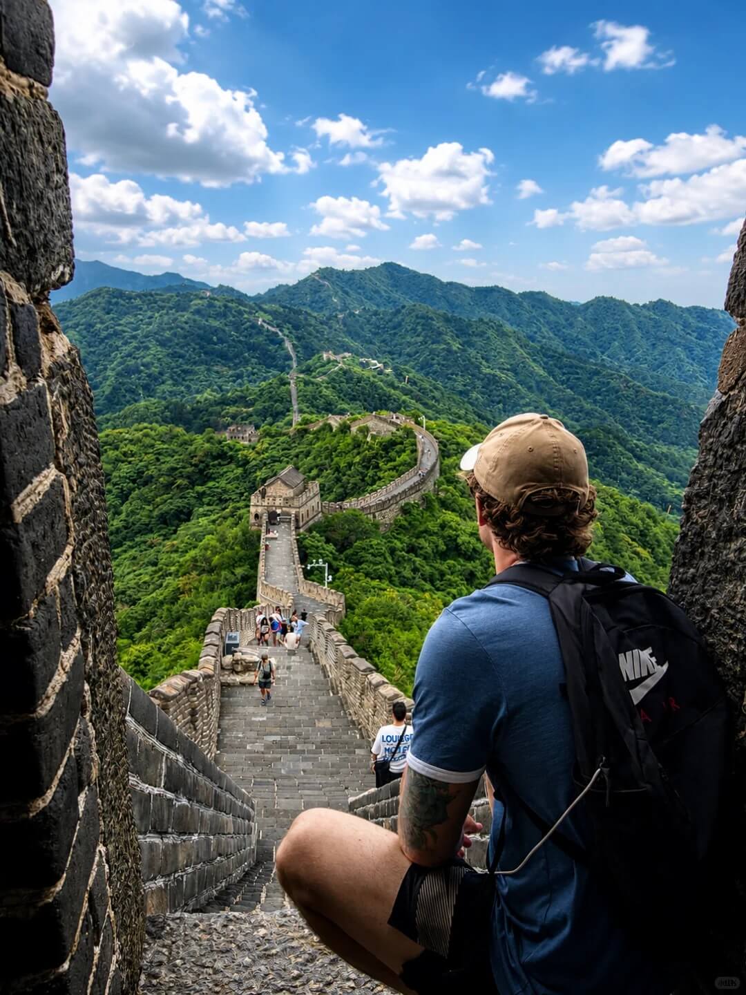 Visitors descending from a watchtower