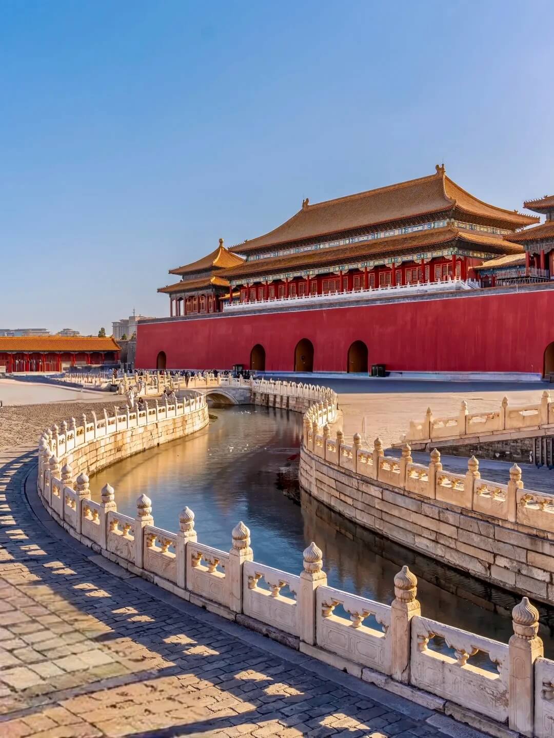 Palace waterway and red walls