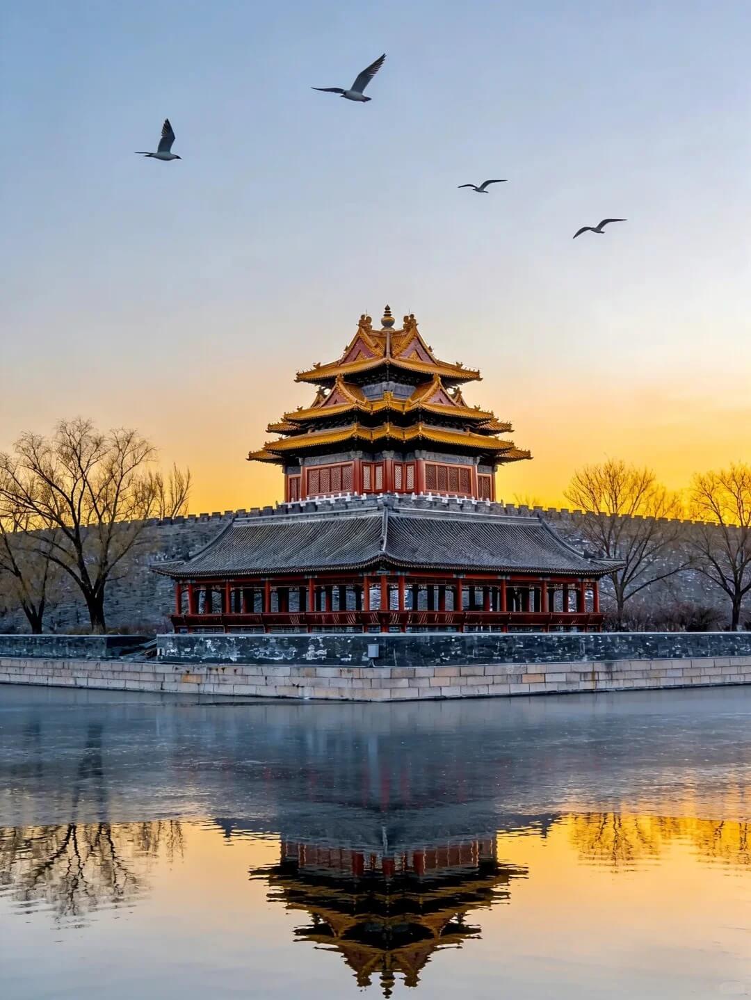 Forbidden City corner tower at sunset