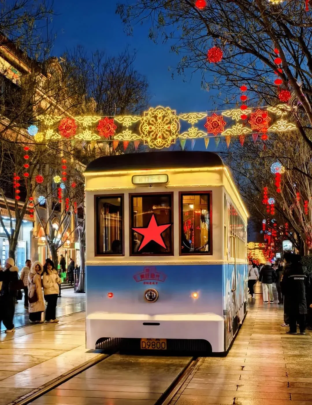 Qianmen tram and evening lights