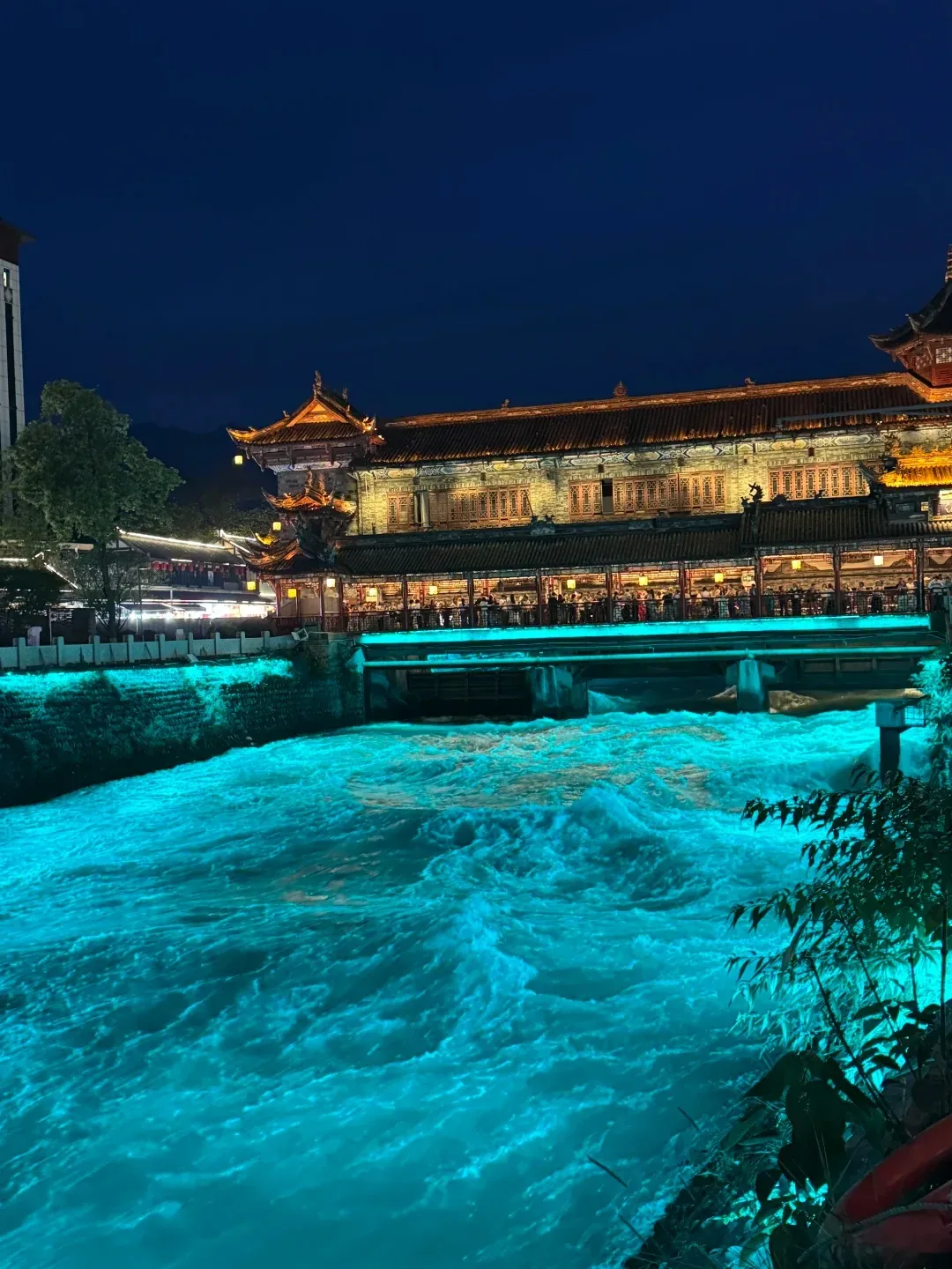 Inner River illuminated blue at night