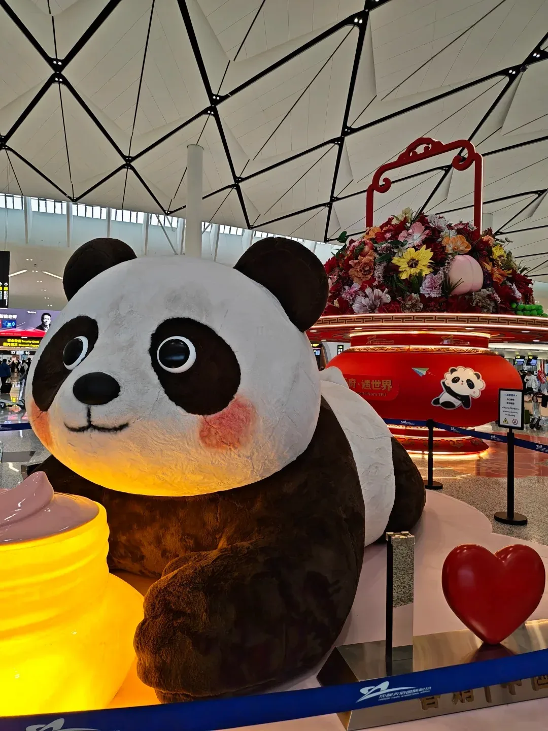 Panda-themed installation inside Tianfu Airport
