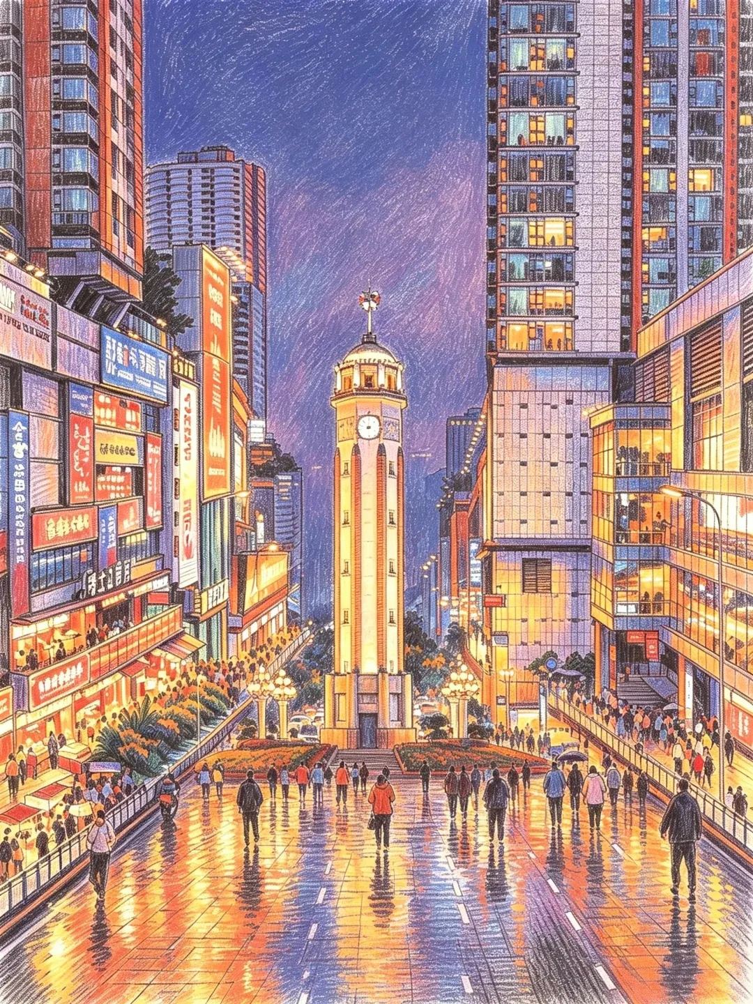 Jiefangbei shared by pedestrians, shops and offices