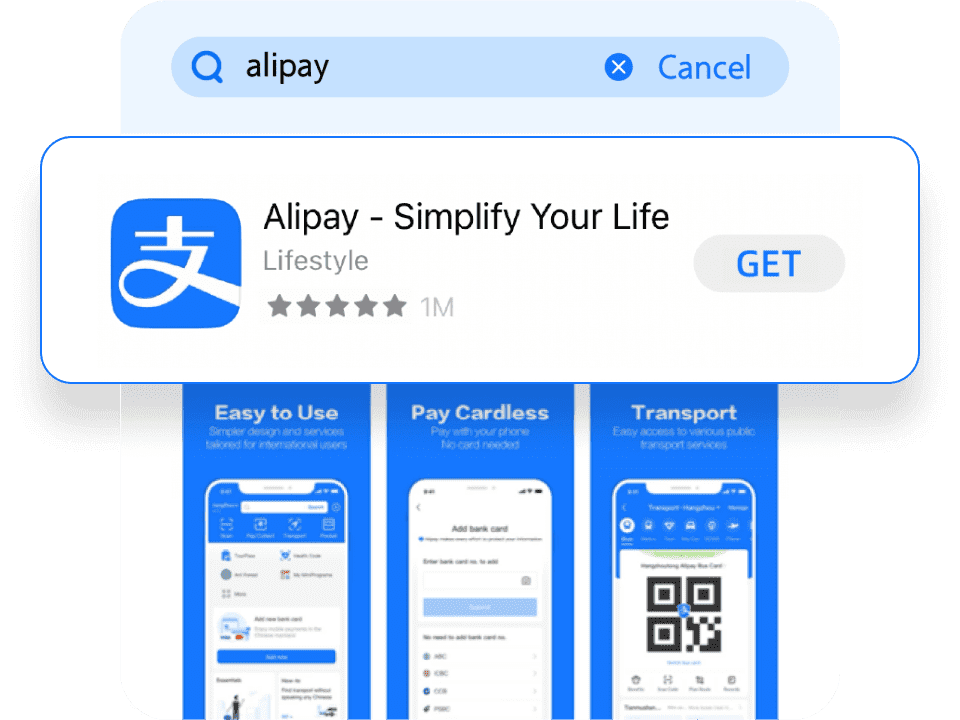 Official illustration of finding Alipay in an app store