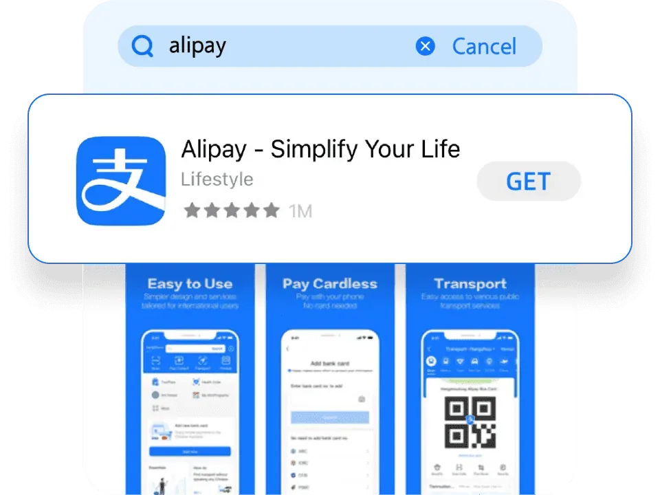 Official illustration of finding Alipay in an app store