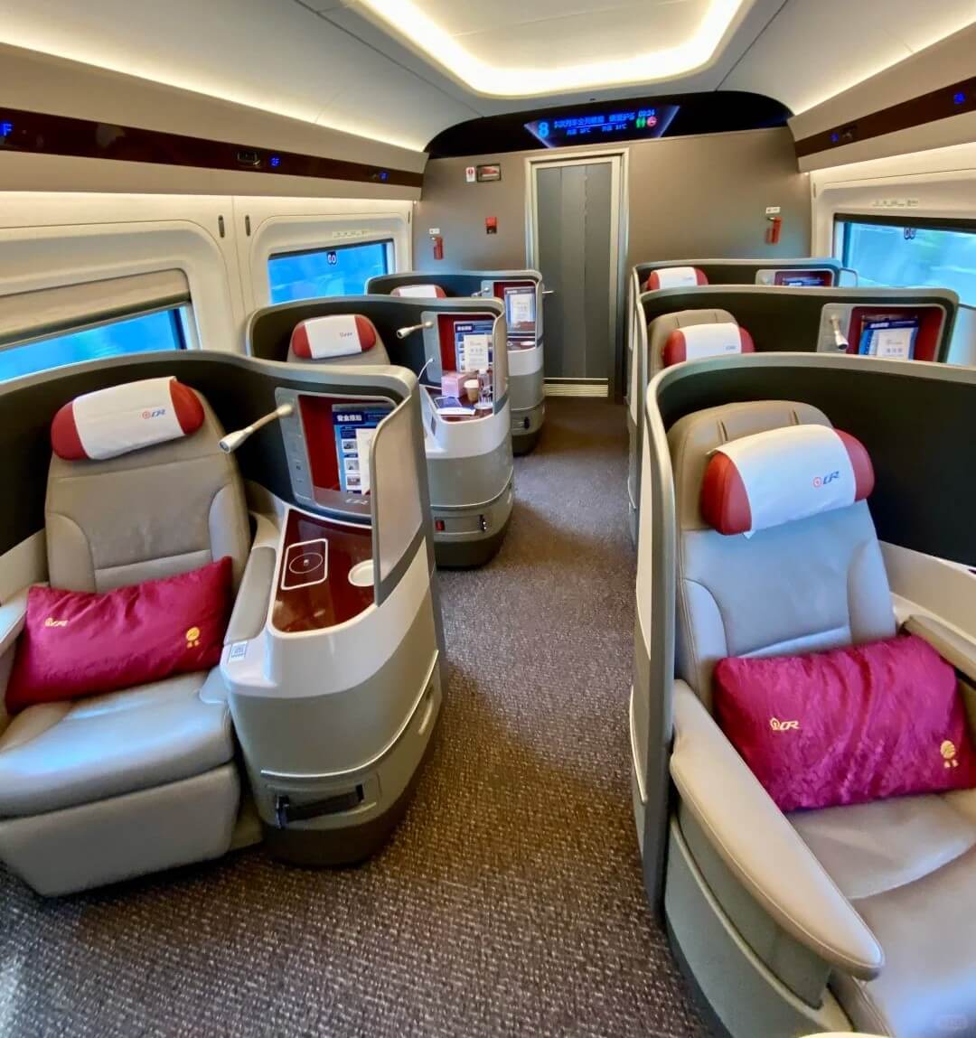 Individual seats and low-density layout in a Chinese high-speed train Business Class carriage