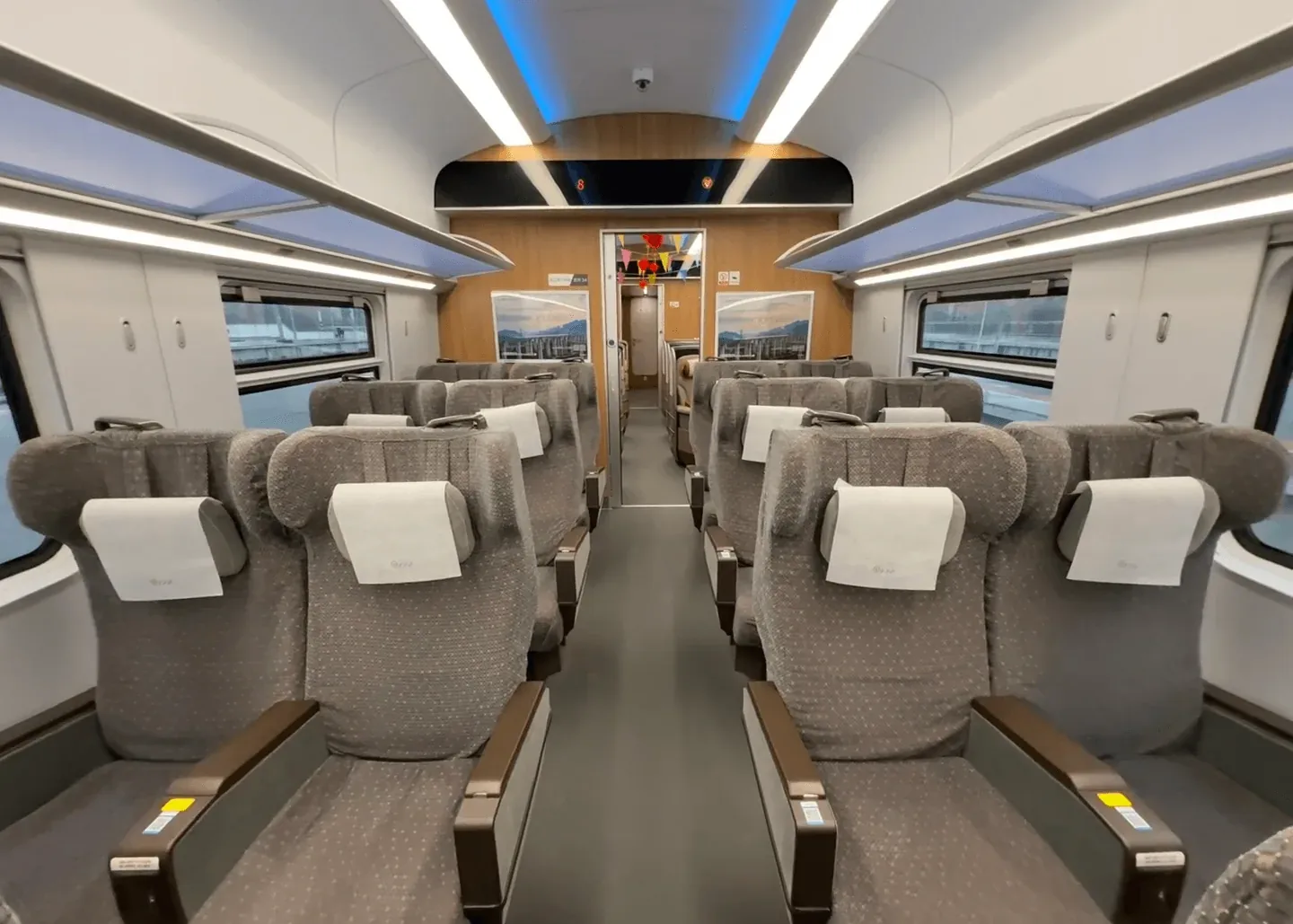 Typical two plus two seating in a Chinese high-speed train First Class carriage