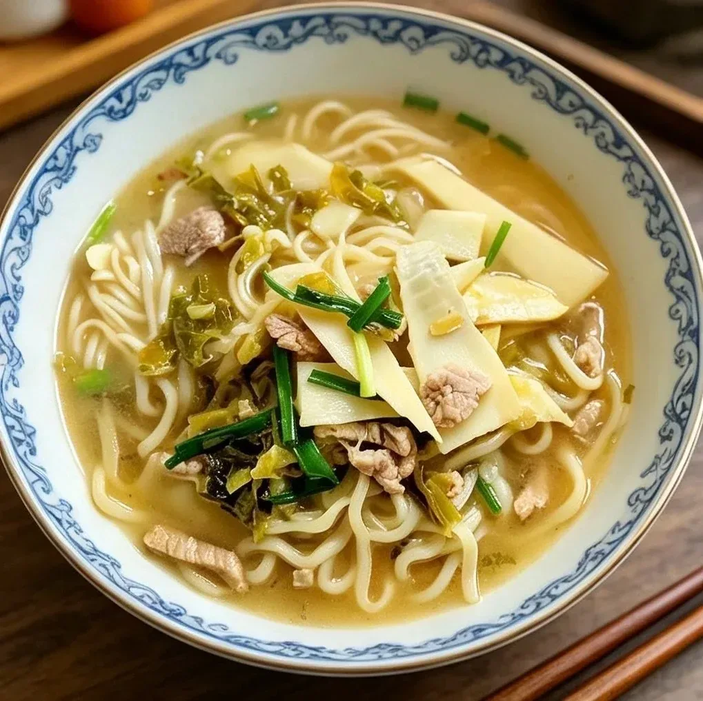 Pian'erchuan with preserved greens, bamboo shoots, and pork