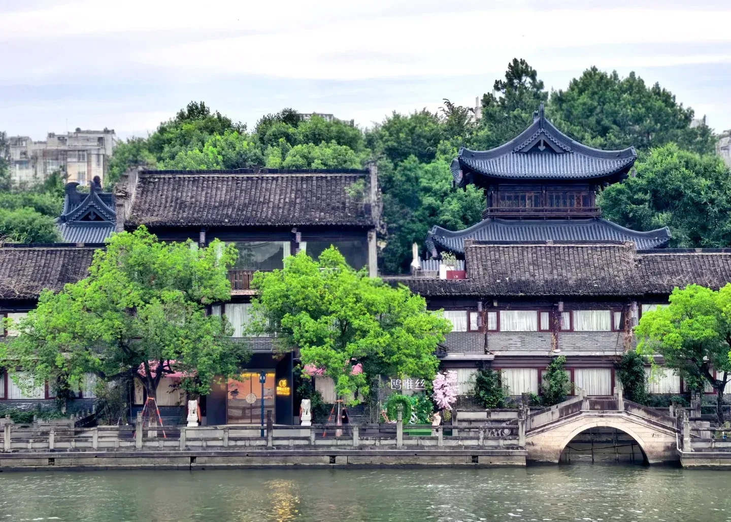 Canal-side buildings and a small bridge in Qiaoxi