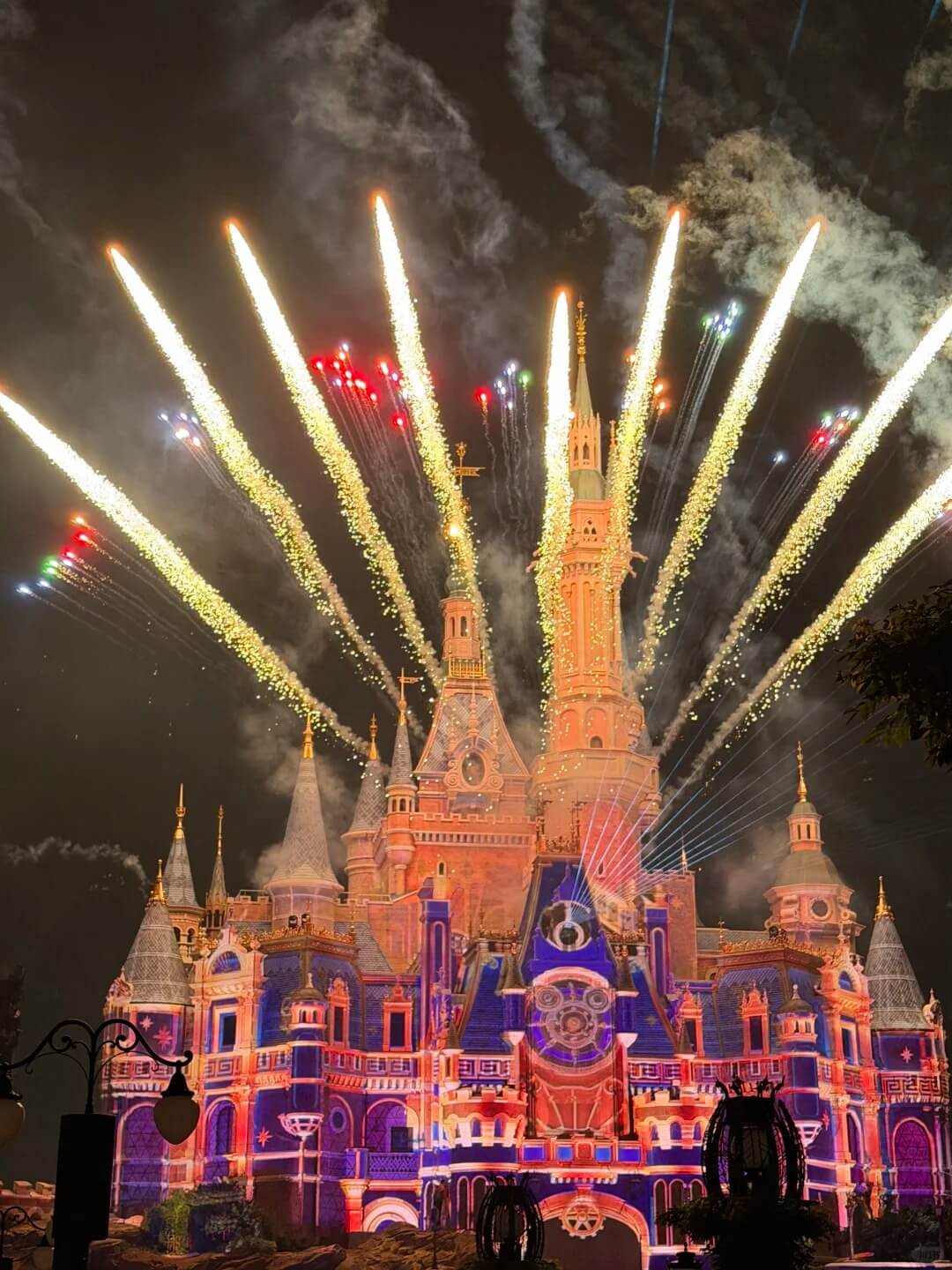Castle projections and fireworks at night