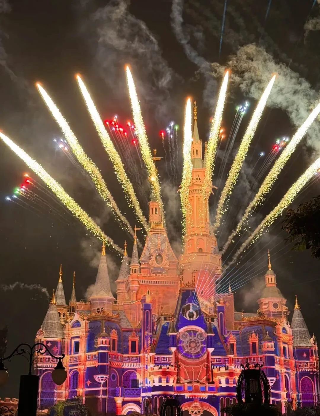 Castle projections and fireworks at night