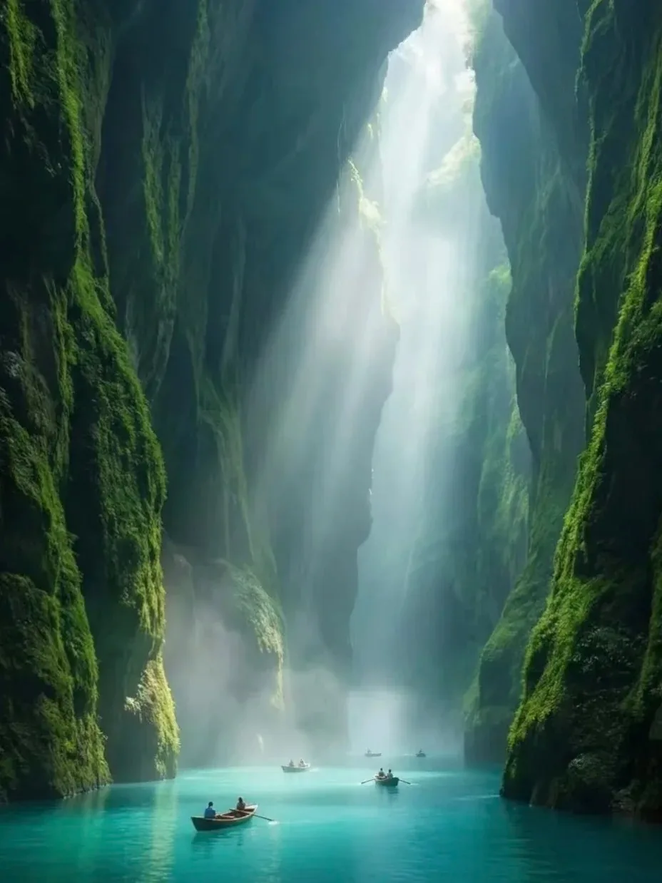 Narrow watercourse enclosed by canyon walls