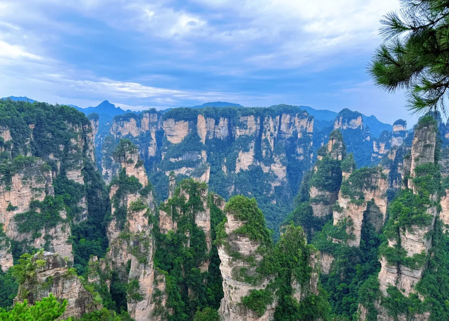 Layered sandstone pillars in clear weather